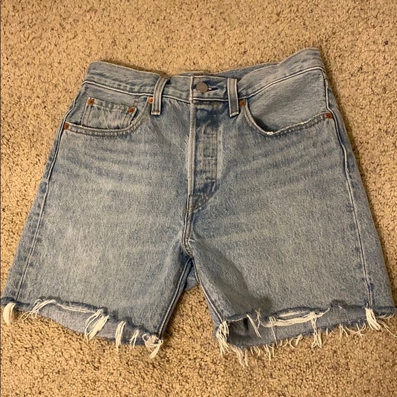 high waisted mid thigh jean shorts
